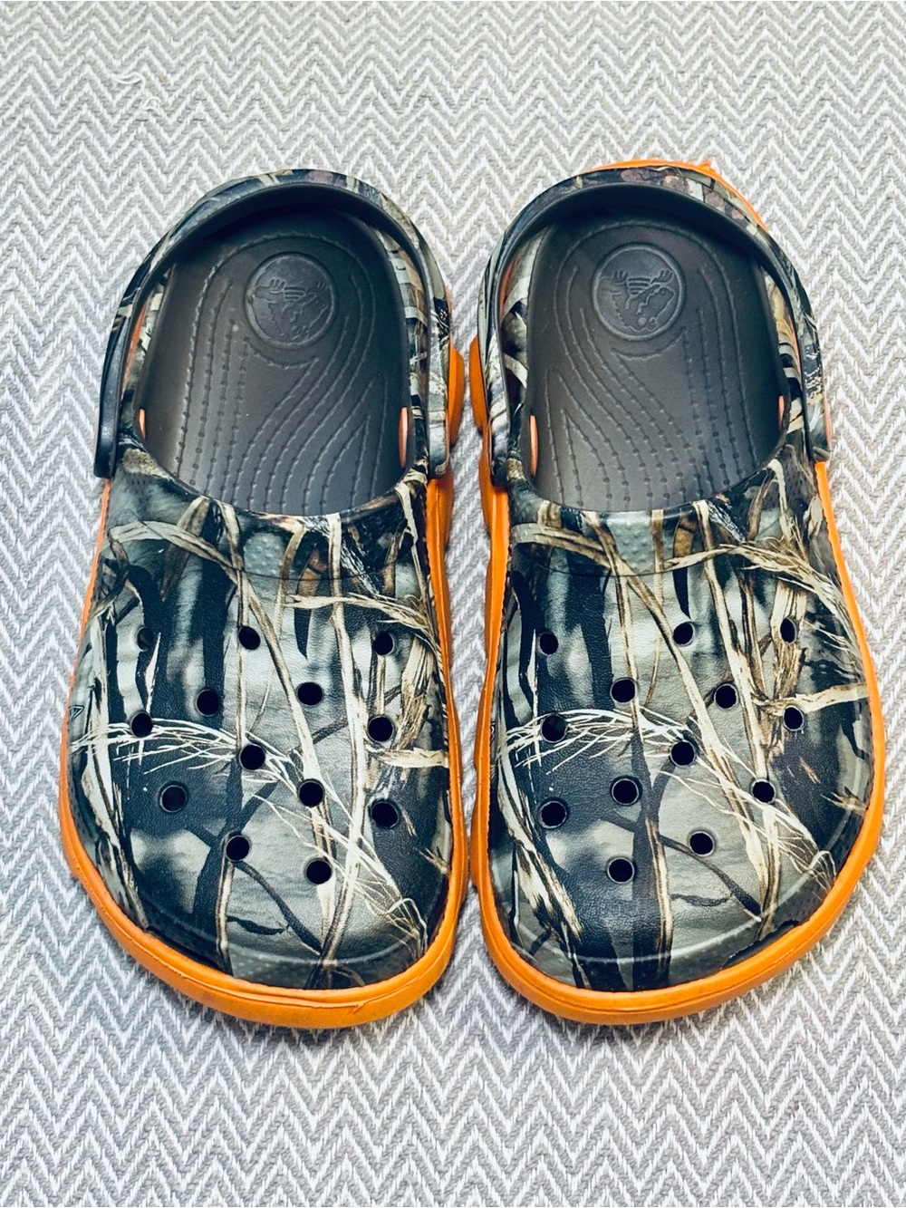 Kids Crocs - Orange & Camo Youth Size 2 - Excellent Condition!!